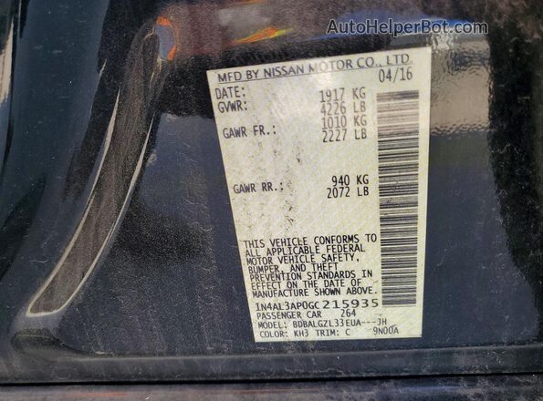 1N4AL3AP0GC215935 2016 NISSAN ALTIMA Black ძრავის განყოფილების ხედი