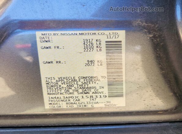 1N4AL3AP0JC158319 2018 NISSAN ALTIMA Gray Vista del compartimento del motor