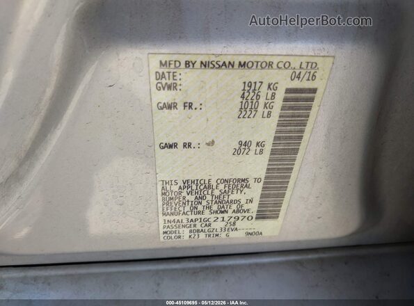 1N4AL3AP1GC217970 2016 NISSAN ALTIMA Серый Вид подкапотного пространства