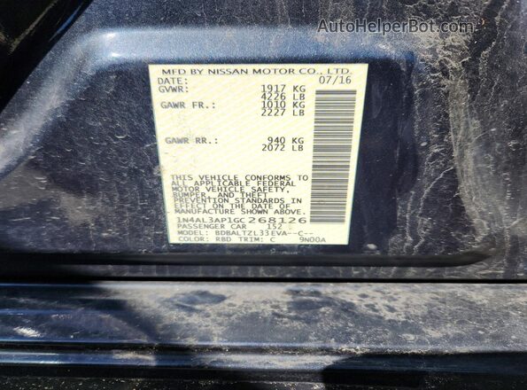 1N4AL3AP1GC268126 2016 NISSAN ALTIMA Серый Вид наклейки с VIN-кодом