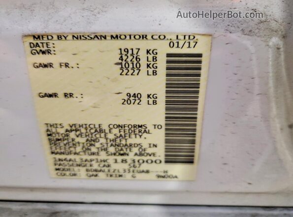 1N4AL3AP1HC183000 2017 NISSAN ALTIMA White Vista del compartimento del motor