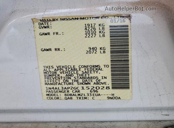 1N4AL3AP2GC152028 2016 NISSAN ALTIMA White VIN sticker view