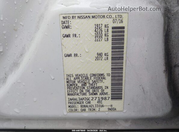 1N4AL3AP2GC271987 2016 NISSAN ALTIMA Белый Вид подкапотного пространства