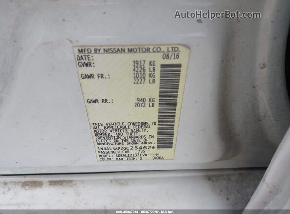 1N4AL3AP2GC284626 2016 NISSAN ALTIMA Белый Вид подкапотного пространства