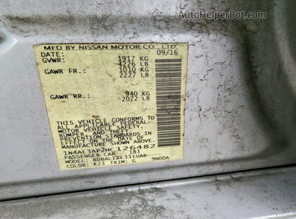 1N4AL3AP2HC126482 2017 NISSAN ALTIMA Серебряный Вид наклейки с VIN-кодом