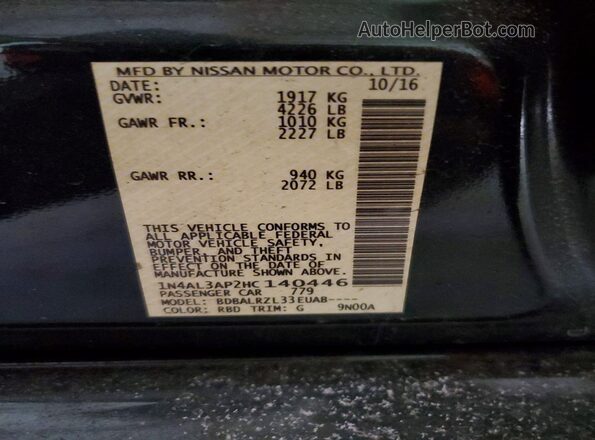 1N4AL3AP2HC140446 2017 NISSAN ALTIMA Черный Вид подкапотного пространства