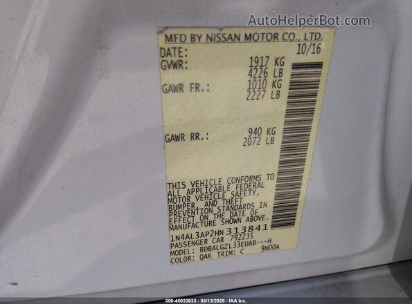 1N4AL3AP2HN313841 2017 NISSAN ALTIMA White Շարժիչի բաժամունքի տեսք