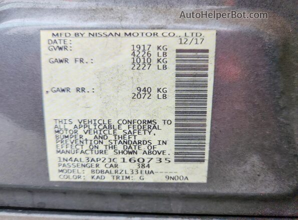 1N4AL3AP2JC160735 2018 NISSAN ALTIMA Gray Widok komory silnika