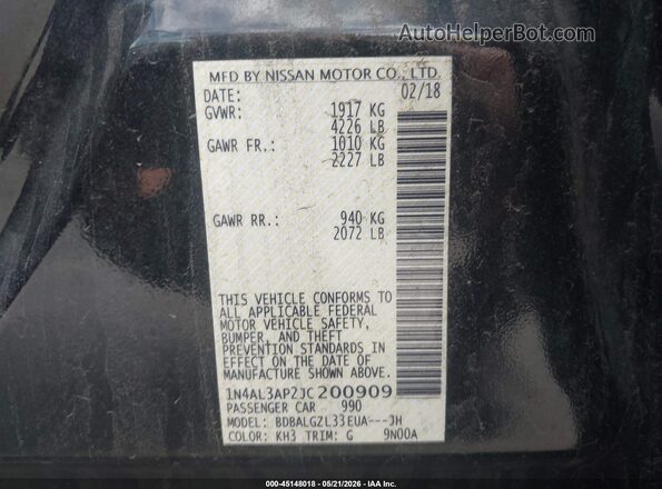 1N4AL3AP2JC200909 2018 NISSAN ALTIMA Black Vista del compartimento del motor