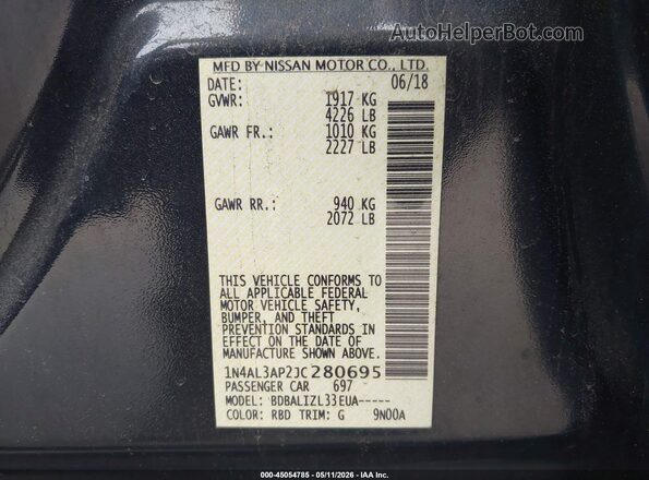 1N4AL3AP2JC280695 2018 NISSAN ALTIMA Navy Engine compartment view