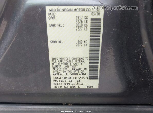 1N4AL3AP3GC185958 2016 NISSAN ALTIMA Gray Vista del compartimento del motor