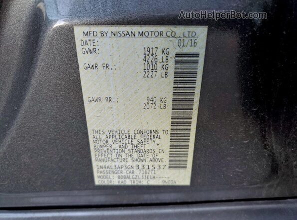 1N4AL3AP3GN331537 2016 NISSAN ALTIMA Gray Vista de la etiqueta del VIN