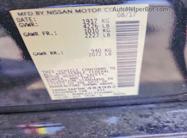 1N4AL3AP3HC484982 2017 NISSAN ALTIMA Черный Вид подкапотного пространства
