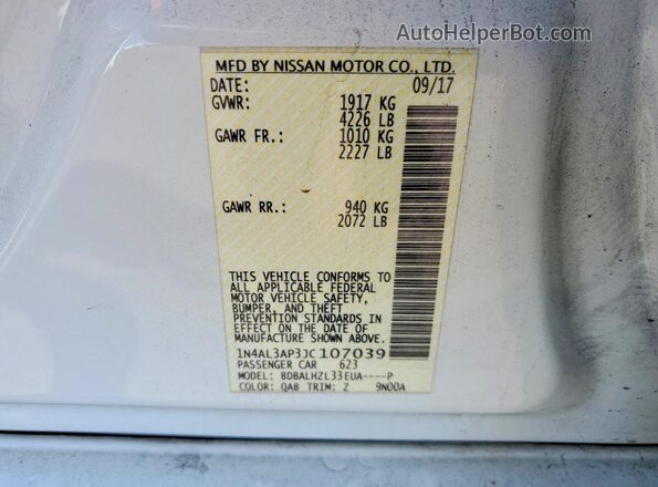 1N4AL3AP3JC107039 2018 NISSAN ALTIMA Белый Вид подкапотного пространства