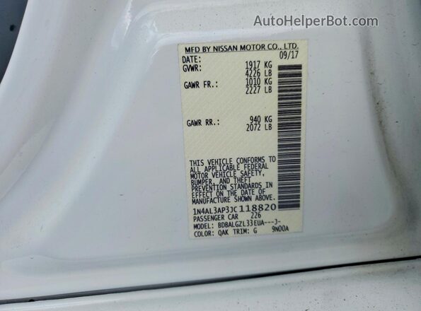 1N4AL3AP3JC118820 2018 NISSAN ALTIMA White ძრავის განყოფილების ხედი