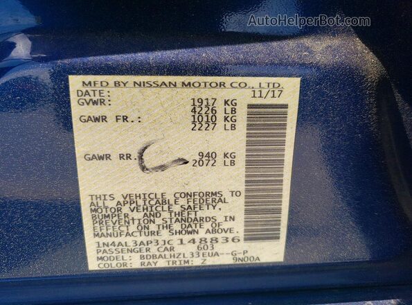 1N4AL3AP3JC148836 2018 NISSAN ALTIMA Blue Vista del compartimento del motor