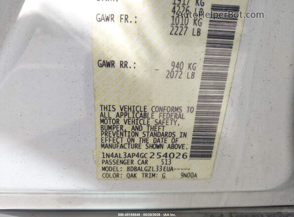 1N4AL3AP4GC254026 2016 NISSAN ALTIMA White Շարժիչի բաժամունքի տեսք