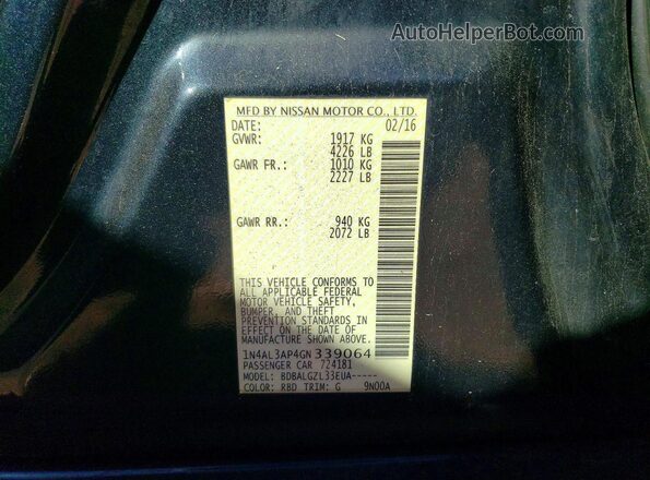 1N4AL3AP4GN339064 2016 NISSAN ALTIMA Blue Vista del compartimento del motor