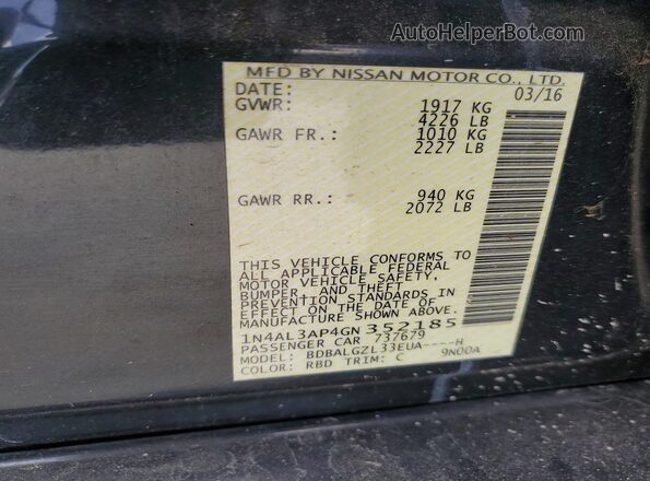 1N4AL3AP4GN352185 2016 NISSAN ALTIMA Black VIN sticker view