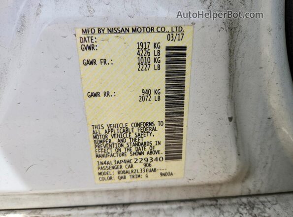 1N4AL3AP4HC229340 2017 NISSAN ALTIMA White Widok komory silnika