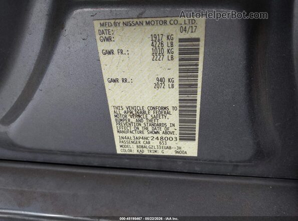 1N4AL3AP4HC248003 2017 NISSAN ALTIMA Gray Vista del compartimento del motor