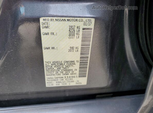 1N4AL3AP4HN334965 2017 NISSAN ALTIMA Gray Widok naklejki z numerem VIN
