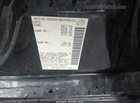 1N4AL3AP4HN361387 2017 NISSAN ALTIMA Black Widok komory silnika