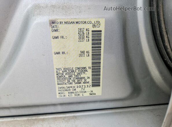 1N4AL3AP4JC107132 2018 NISSAN ALTIMA Silver Widok naklejki z numerem VIN