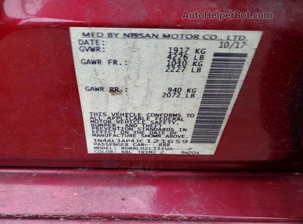 1N4AL3AP4JC121659 2018 NISSAN ALTIMA Red Vista del compartimento del motor