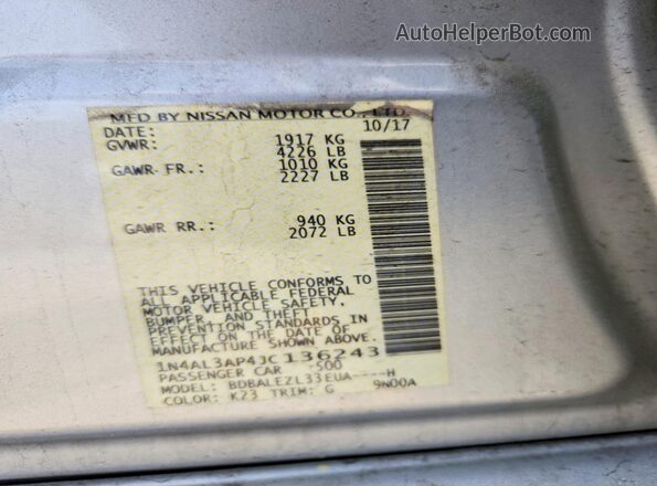 1N4AL3AP4JC136243 2018 NISSAN ALTIMA Silver Շարժիչի բաժամունքի տեսք