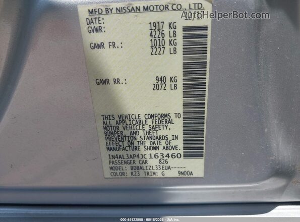 1N4AL3AP4JC163460 2018 NISSAN ALTIMA Серебряный Вид подкапотного пространства
