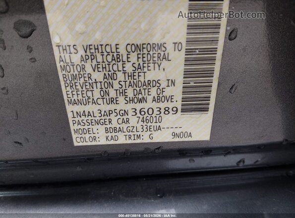 1N4AL3AP5GN360389 2016 NISSAN ALTIMA Gray Vista del compartimento del motor