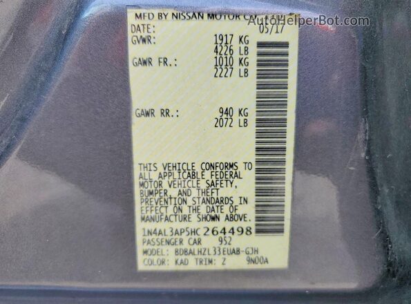 1N4AL3AP5HC264498 2017 NISSAN ALTIMA Gray Vista de la etiqueta del VIN