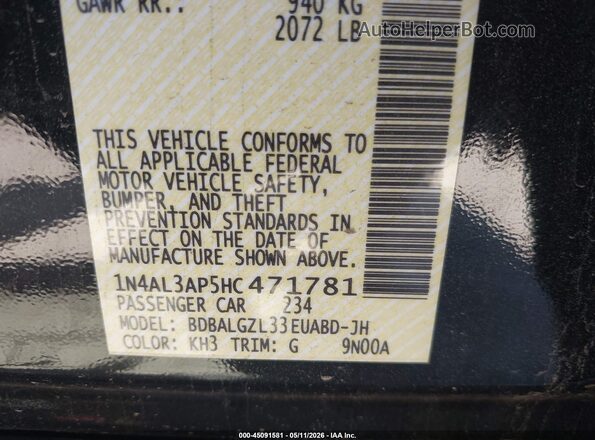 1N4AL3AP5HC471781 2017 NISSAN ALTIMA Black Вид підкапотного простору