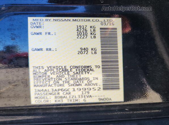 1N4AL3AP6GC199952 2016 NISSAN ALTIMA Black Вид підкапотного простору