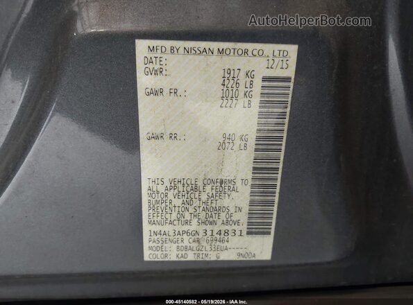 1N4AL3AP6GN314831 2016 NISSAN ALTIMA Серый Вид подкапотного пространства