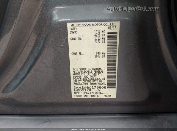 1N4AL3AP6HC179606 2017 NISSAN ALTIMA Gray Вид підкапотного простору