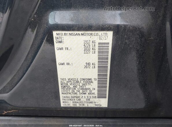 1N4AL3AP6HC213138 2017 NISSAN ALTIMA Black Vista del compartimento del motor