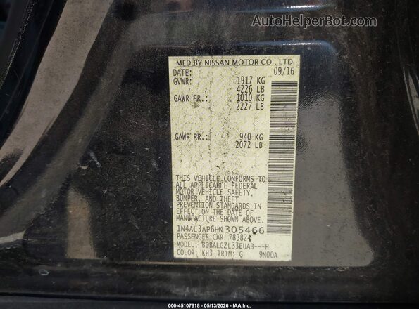 1N4AL3AP6HN305466 2017 NISSAN ALTIMA Black Widok komory silnika