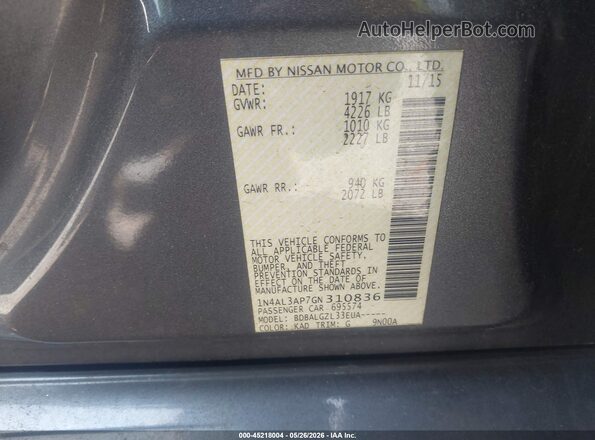 1N4AL3AP7GN310836 2016 NISSAN ALTIMA Gray Вид підкапотного простору