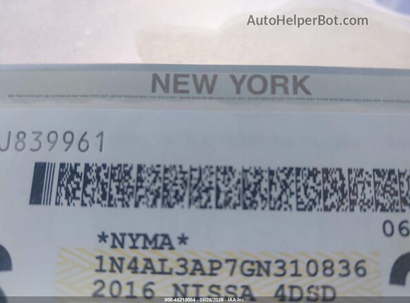 1N4AL3AP7GN310836 2016 NISSAN ALTIMA Gray Вид щитка приладів