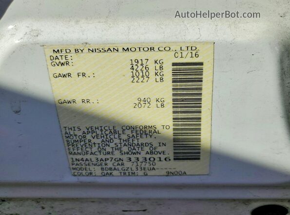 1N4AL3AP7GN333016 2016 NISSAN ALTIMA White Widok komory silnika
