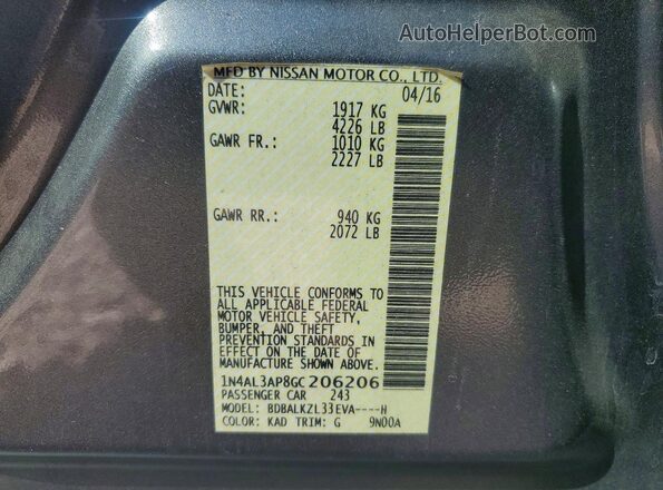 1N4AL3AP8GC206206 2016 NISSAN ALTIMA Gray ძრავის განყოფილების ხედი