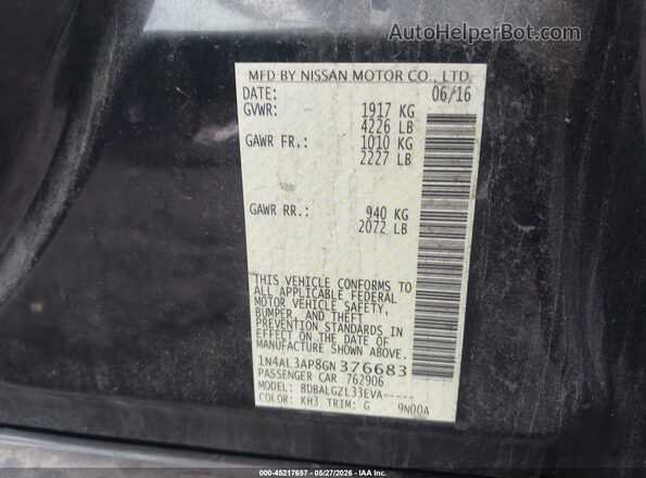 1N4AL3AP8GN376683 2016 NISSAN ALTIMA Black ძრავის განყოფილების ხედი