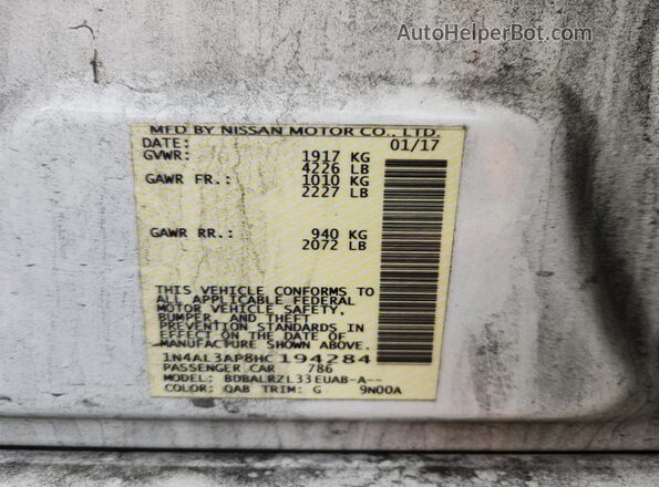 1N4AL3AP8HC194284 2017 NISSAN ALTIMA White Շարժիչի բաժամունքի տեսք