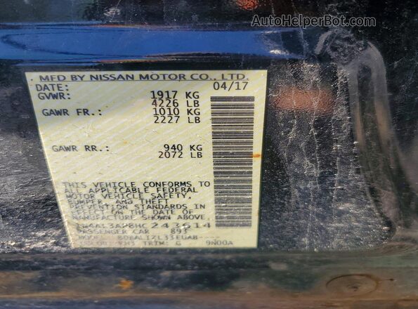 1N4AL3AP8HC243614 2017 NISSAN ALTIMA Black Вид наклейки з VIN-кодом
