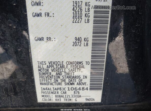 1N4AL3AP8JC106484 2018 NISSAN ALTIMA Black Vista del compartimento del motor