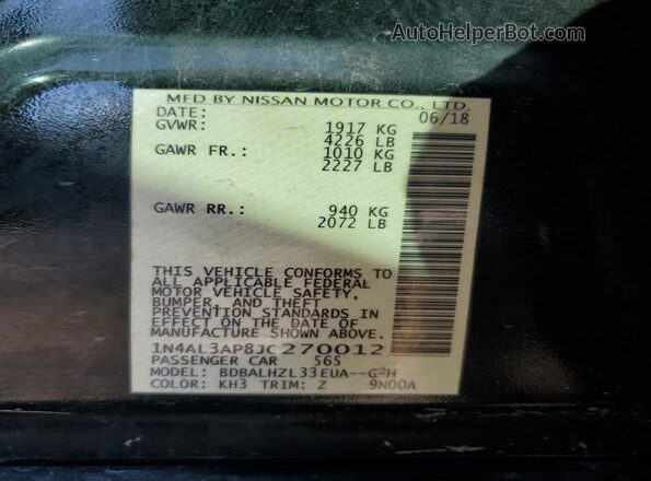 1N4AL3AP8JC270012 2018 NISSAN ALTIMA Black Widok naklejki z numerem VIN