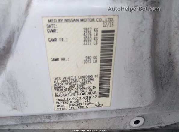 1N4AL3AP9GC142872 2016 NISSAN ALTIMA Белый Вид подкапотного пространства
