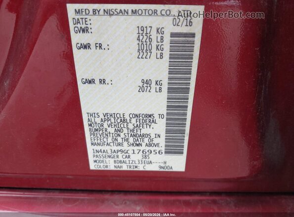 1N4AL3AP9GC176956 2016 NISSAN ALTIMA Red Vista del compartimento del motor